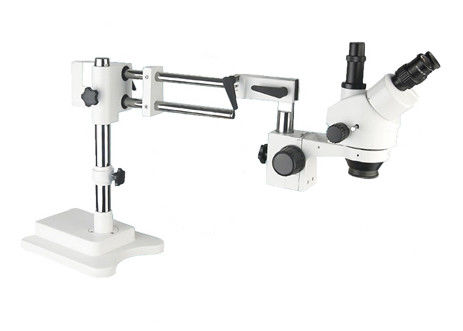 Microscopio estéreo 3.5X 90X del enfoque de Trinocular del brazo del microscopio del LED del soporte doble del auge
